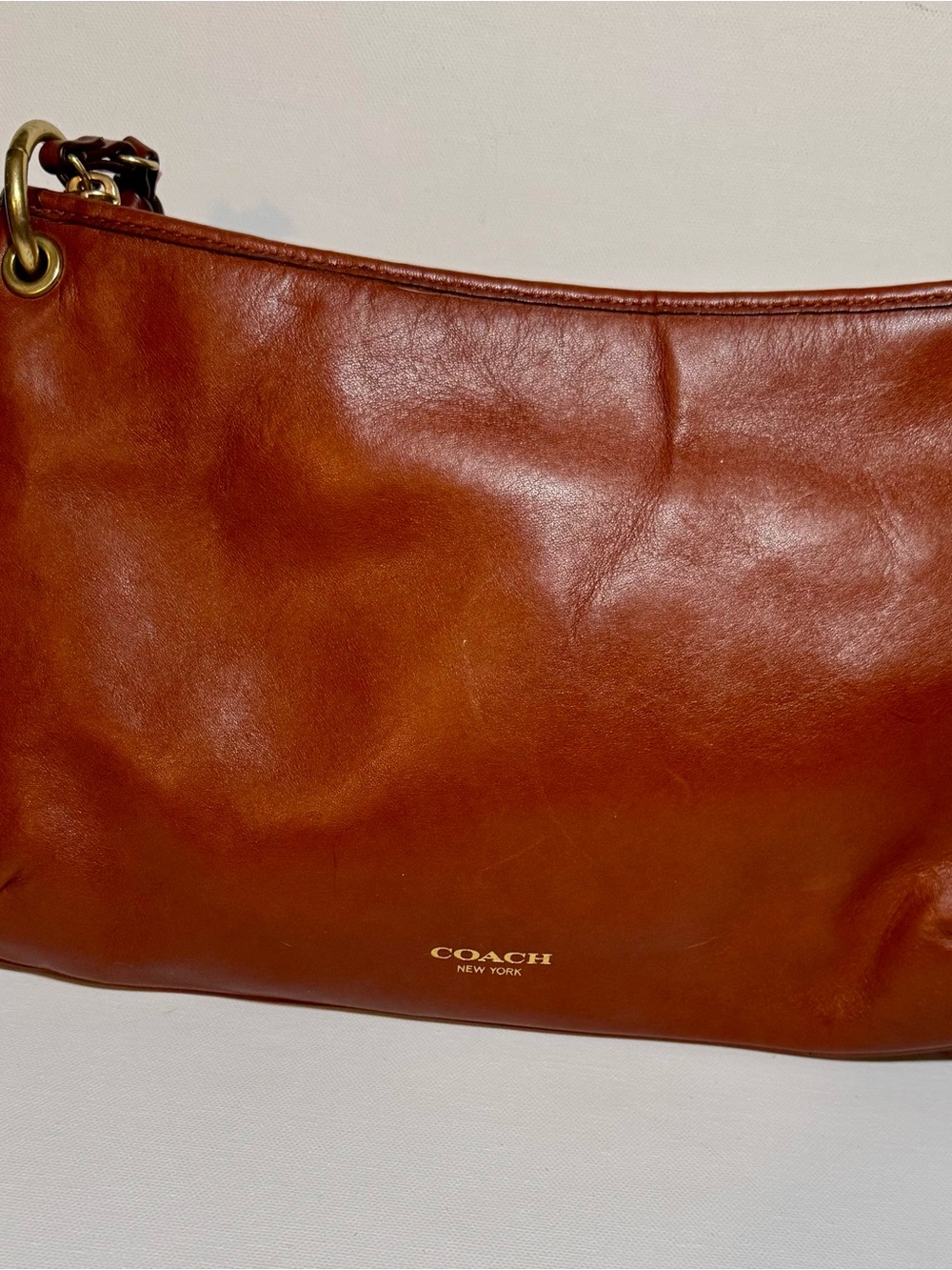 Coach Leather Shoulder Bag in Cognac Brown with Gold Hardware